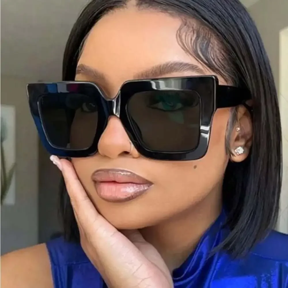 Womens Square Black Sunglasses Oversized Trendy Chic Style vintage